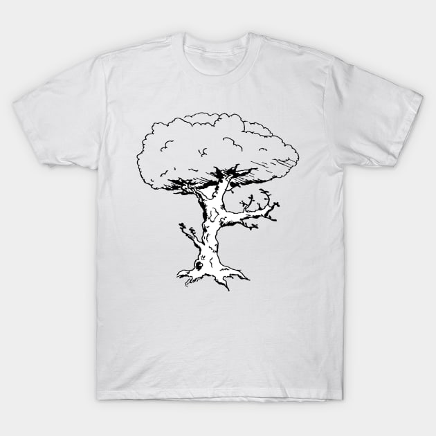 Black and White Tree Doodle Art Style T-Shirt by VANDERVISUALS